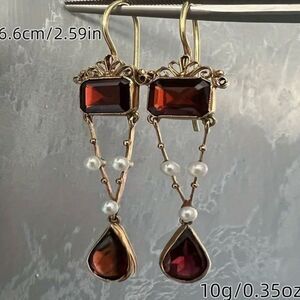 💛 NEW Antique Style Elegant Gold and Amber & Pearl Dangle Earrings 💛